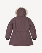 Eggplant Cortina women's plus size insulated parka, flat lay, back