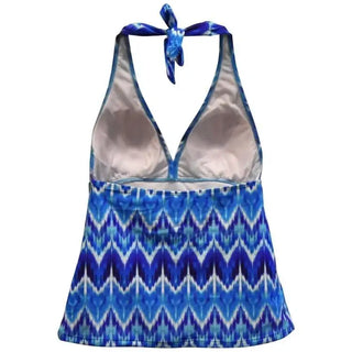 Blue patterned halter tankini top from Heat Women’s Swimsuit collection in various sizes