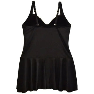 Black swim dress from Heat Women’s Plus Size Shirred Swimsuit Swimdress collection