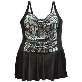 Plus size black and patterned tankini swimsuit for women in Heat Women’s Shirred Swimdress