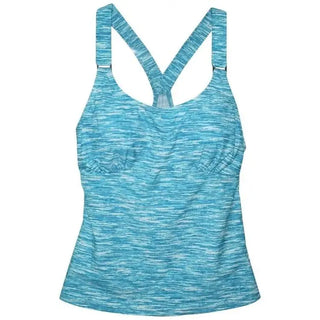 Blue and white tankini top from Heat Womens Racer Back Tankini Swimsuit collection