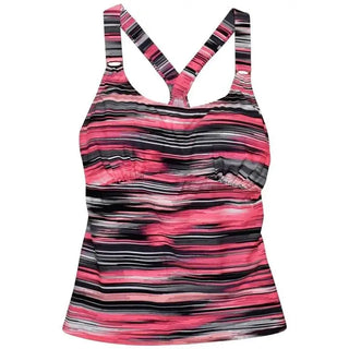 Pink black and gray striped Heat Womens Racer Back Tankini Swimsuit Top S-XL