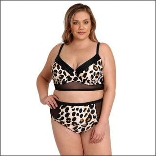 Lysa Plus Extended Sizes Mimi Cheetah Mesh 2 Piece Swimsuit Set 0X 1X 2X 3X - 0X (14/16) / Cheetah - Swimsuits