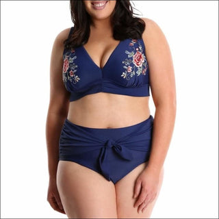 Lysa Womens Plus Size Barbie Floral Embroidered Bikini Swimsuit 2pc Set 0X 1X 2X 3X - 0X (14/16) / Navy Embroidered - Swimsuits
