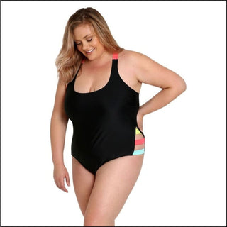 Lysa Women’s Plus Size Caddy Scoop Neck Color-Block One Piece Swimsuit 0X 1X 2X 3X - Swimsuits