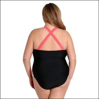 Lysa Women’s Plus Size Caddy Scoop Neck Color-Block One Piece Swimsuit 0X 1X 2X 3X - Swimsuits