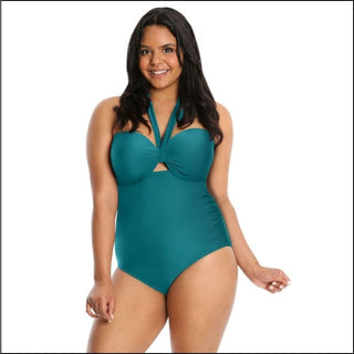 Lysa Women’s Plus Size Heather Halter One Piece Swimsuit 0X 1X 2X 3X - 0X (14/16) / Solid Teal - Swimsuits