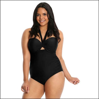 Lysa Women’s Plus Size Heather Halter One Piece Swimsuit 0X 1X 2X 3X - 0X (14/16) / Black - Swimsuits