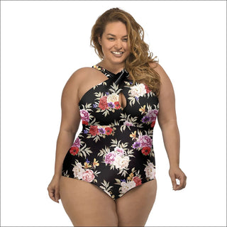 Lysa Women’s Plus Size Kylie Keyhole Floral One Piece Swimsuit 0X 1X 2X 3X - 0X (14/16) / Black Pink Floral - Swimsuits