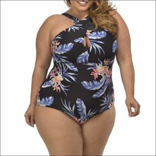 Lysa Womens Plus Size Kylie Keyhole Floral One Piece Swimsuit 0X 2X 3X - 0X (14/16) / Black Floral - Swimsuits