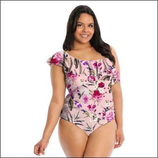 Lysa Women’s Plus Size Raya Ruffle Single Shoulder One Piece Swimsuit 0X 1X 2X 3X - 0X (14/16) / Mauve Floral - Swimsuits