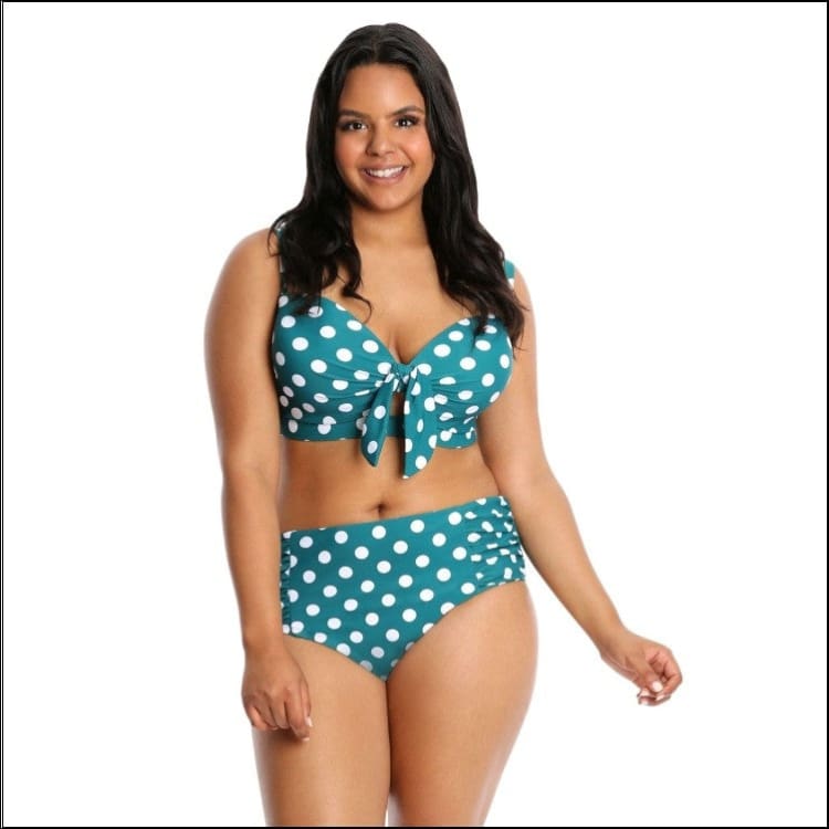 Lysa Women's Plus Size Teal & White Dot Retro Bikini Set