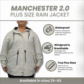 Women’s Plus Size 1X-6X  Waterproof Rain Jacket Windbreaker Coat Manchester