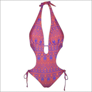 NWSC Monokini One Piece Swimsuit S M L XL XXL - Small / Orange Purple - Womens