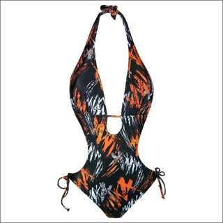 NWSC Monokini One Piece Swimsuit S M L XL XXL - Small / Black Orange - Womens