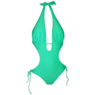 Green halter one-piece swimsuit from NWSC Women’s Monokini collection for stylish swimming