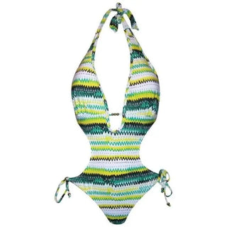 Striped halter-neck one-piece swimsuit in sizes S to XXL from NWSC Women’s Monokini Collection