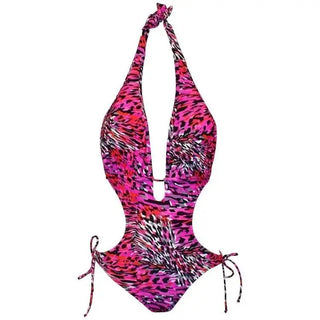Pink and black animal print halter swimsuit from NWSC Women’s Monokini One Piece collection