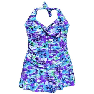 NWSC Womens Plus Size Retro Halter Swimdress Swimsuit 18-24W - 18W / Purple Floral - Womens