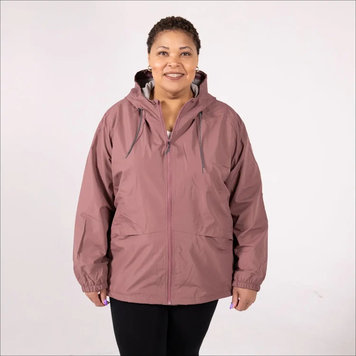 Mauve hooded rain jacket for women plus size 2X-6X windbreaker windguard coat