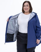 Plus size 804 rain jacket blue 5 | Model is 5'4" and wears a 3X