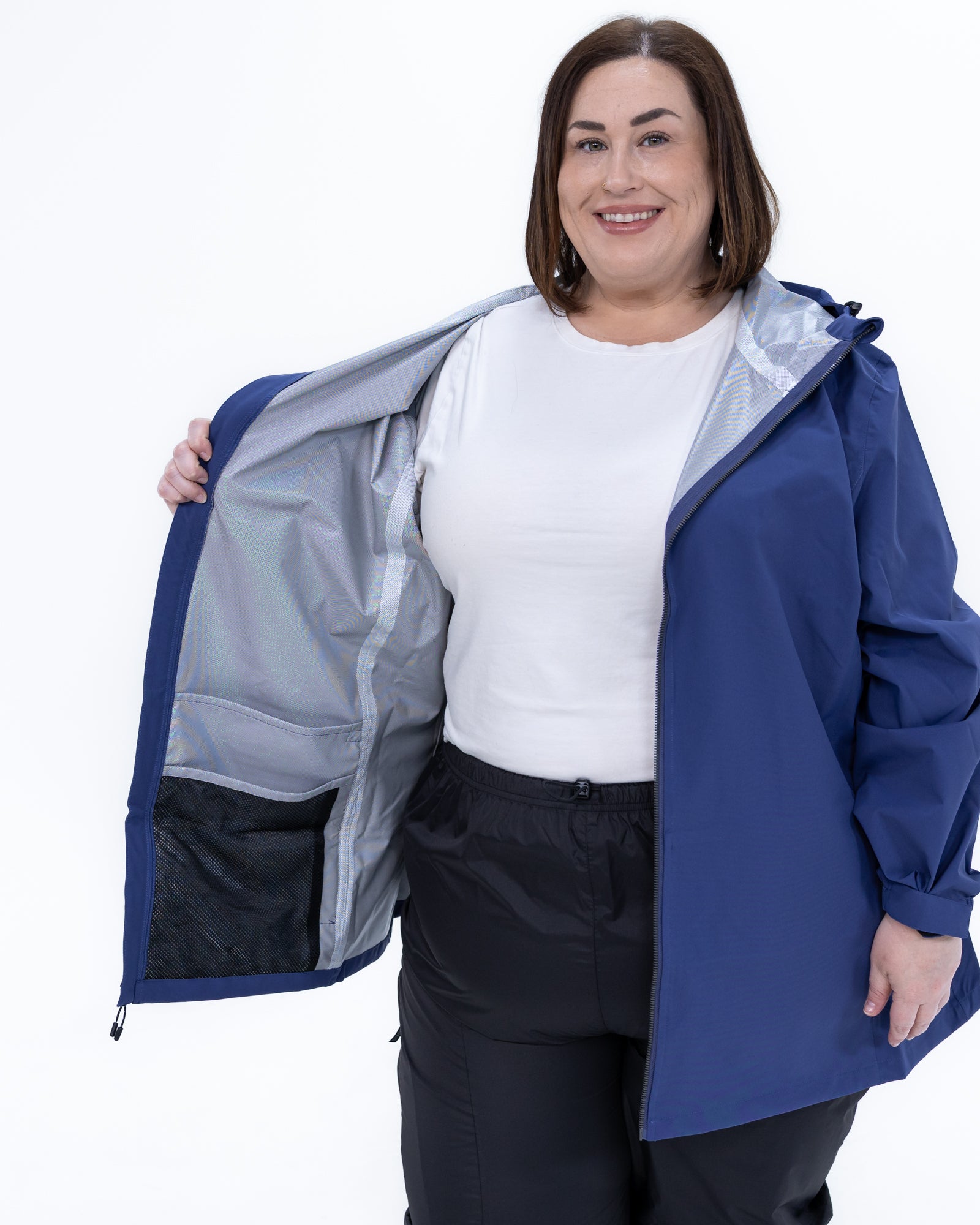 Plus size 804 rain jacket blue 5 | Model is 5'4" and wears a 3X