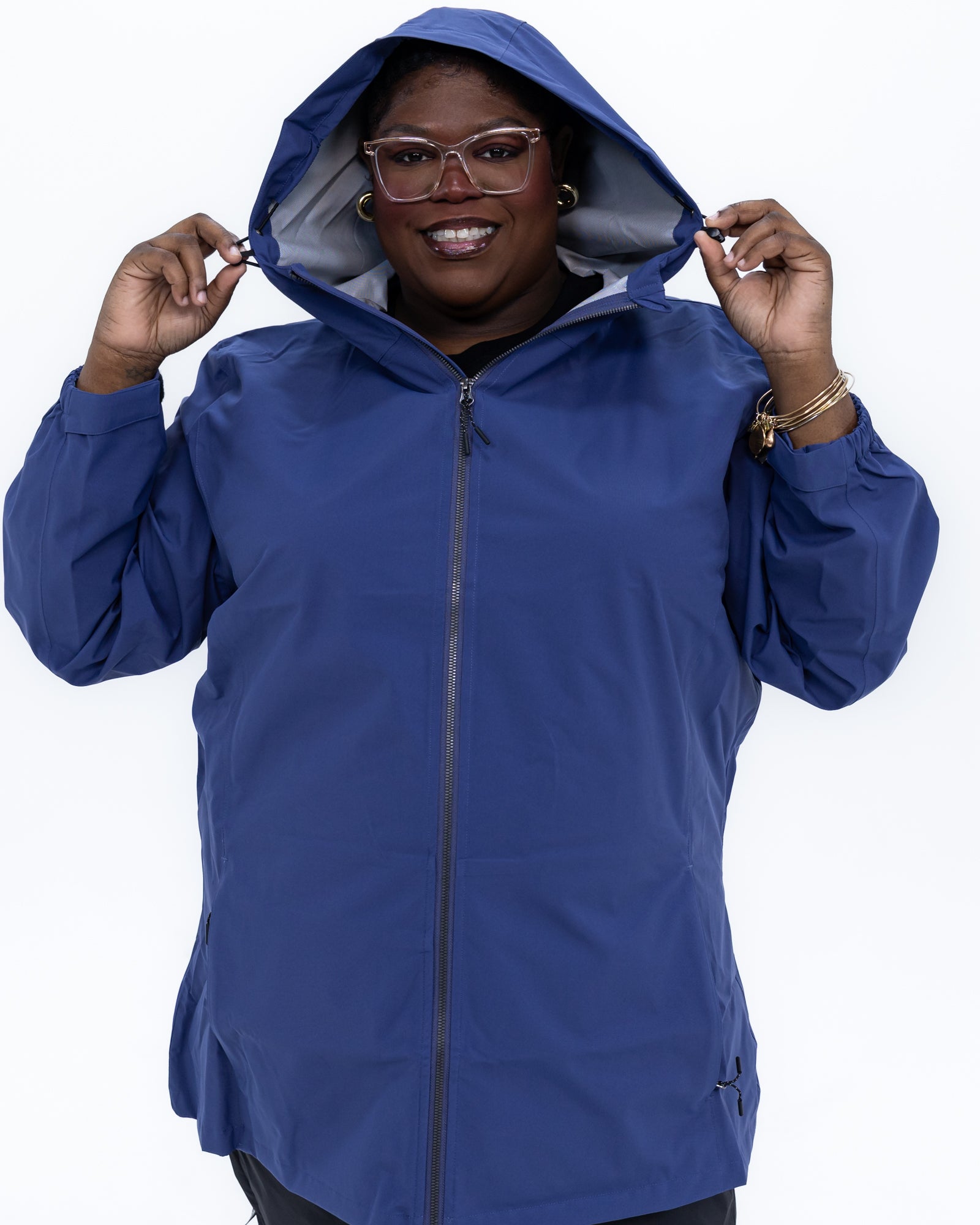Plus size 804 rain jacket blue 8 | Model is 5'9" and wears a 3X