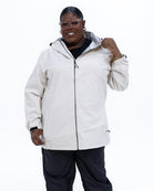 Plus size 804 rain jacket cream 1 | Model is 5'9" and wears a 3X