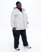 Plus size 804 rain jacket cream 3 | Model is 5'9" and wears a 3X