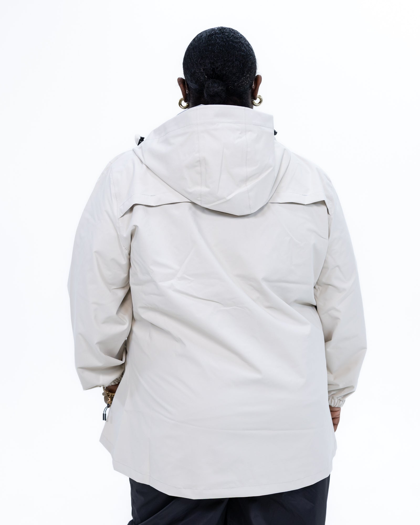 Plus size 804 rain jacket cream 4 | Model is 5'9" and wears a 3X