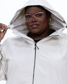 Plus size 804 rain jacket cream 6 | Model is 5'9" and wears a 3X