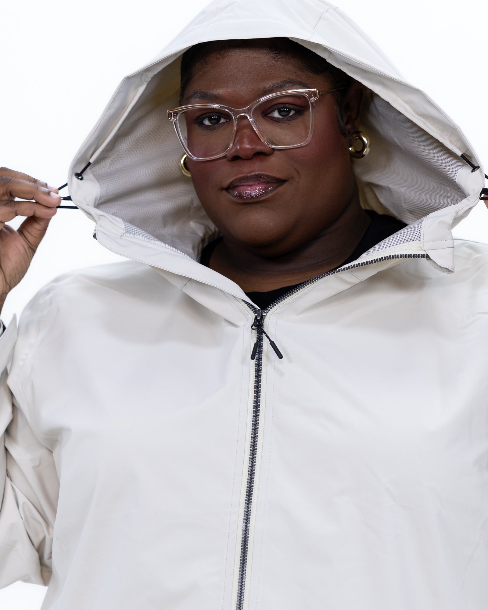 Plus size 804 rain jacket cream 6 | Model is 5'9" and wears a 3X