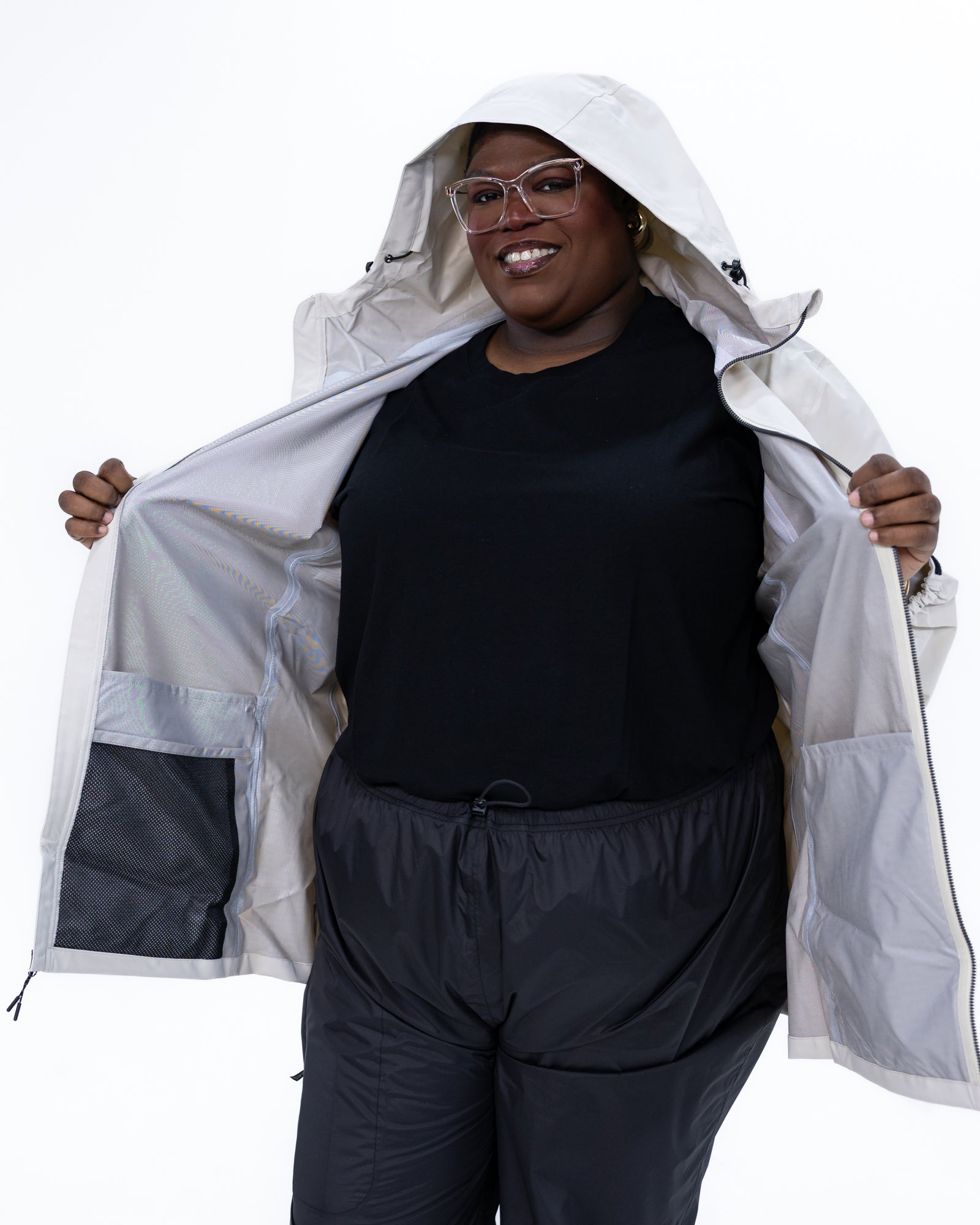 Plus size 804 rain jacket cream 7 | Model is 5'9" and wears a 3X