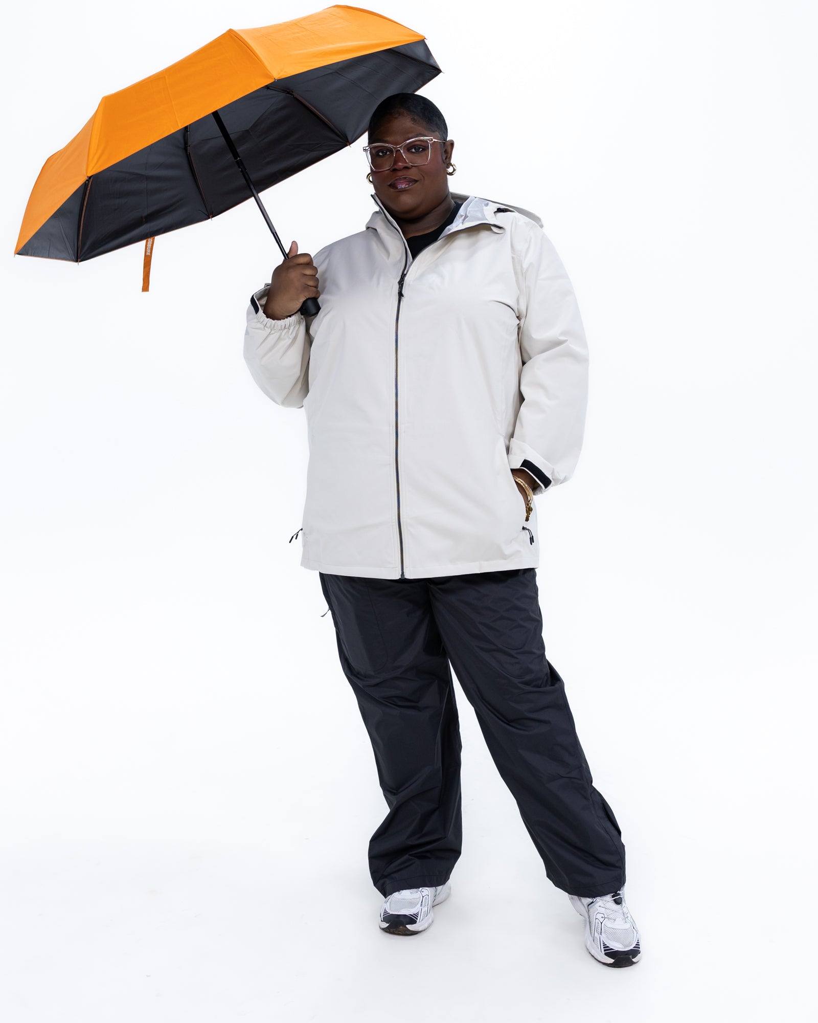 Plus size 804 rain jacket cream 8 | Model is 5'9" and wears a 3X