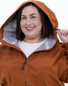 Plus size 804 rain jacket rust 7 | Model is 5'4" and wears a 3X