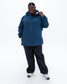 Plus size 804 rain jacket teal 2 | Model is 5'9" and wears a 3X