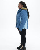 Winter Blue women's plus size Aspen ski jacket, side full | Model is 5'6" and wears a 1X