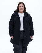 Plus size berwick rain jacket black 1 | Model is 5'4" and wears a 3X