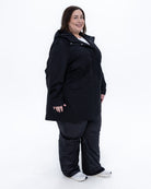 Plus size berwick rain jacket black 8 | Model is 5'4" and wears a 3X