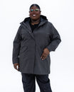 Plus size berwick rain jacket charcoal 1 | Model is 5'9" and wears a 3X