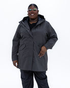 Plus size berwick rain jacket charcoal 1 | Model is 5'9" and wears a 3X