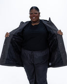 Plus size berwick rain jacket charcoal 5 | Model is 5'9" and wears a 3X