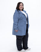 Plus size berwick rain jacket dusty blue 2 | Model is 5'4" and wears a 3X