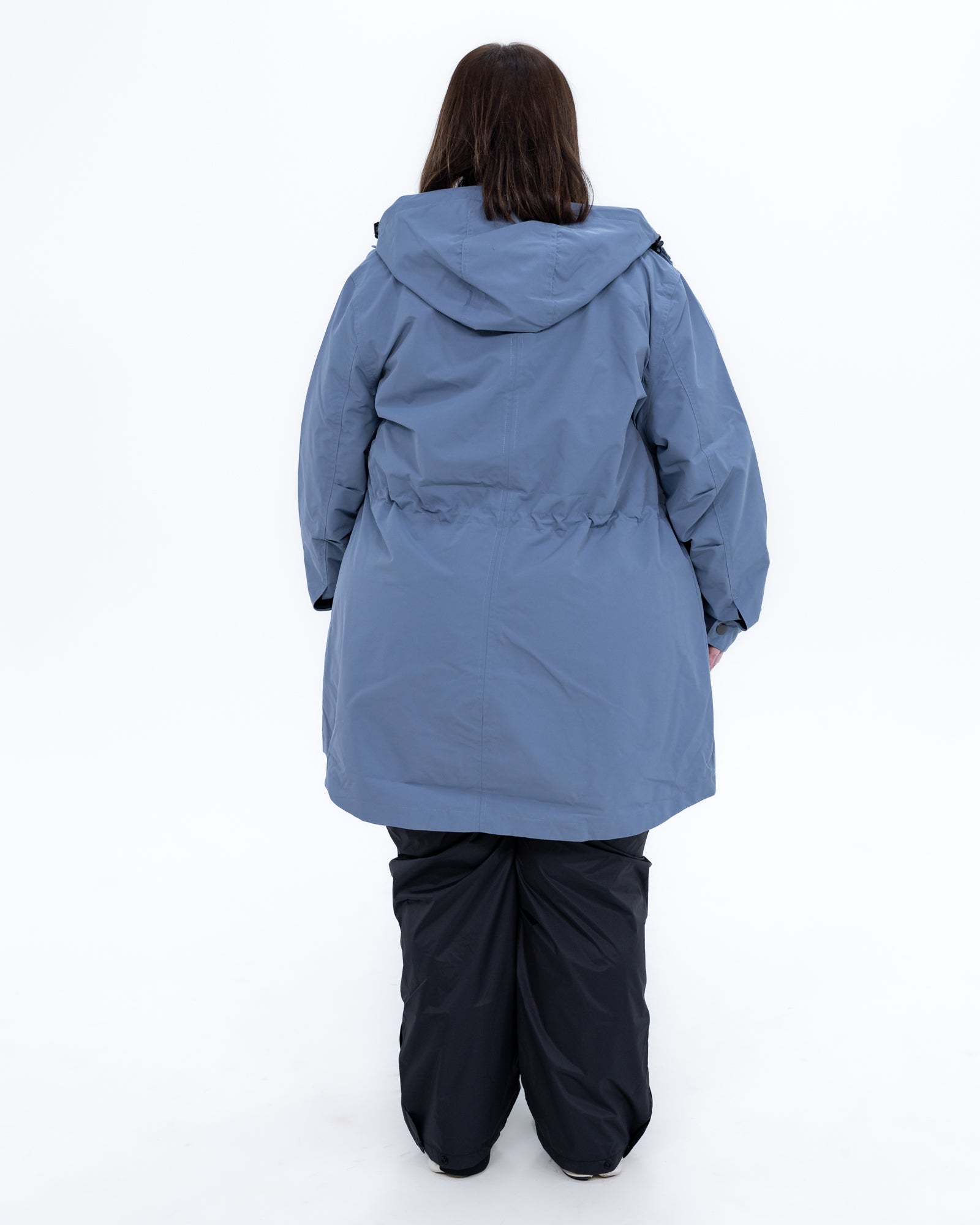 Plus size berwick rain jacket dusty blue 3 | Model is 5'4" and wears a 3X