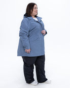 Plus size berwick rain jacket dusty blue 7 | Model is 5'4" and wears a 3X