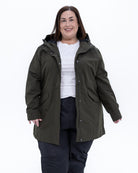 Plus size berwick rain jacket olive 1 | Model is 5'4" and wears a 3X