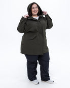 Plus size berwick rain jacket olive 10 | Model is 5'4" and wears a 3X