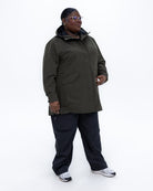 Plus size berwick rain jacket olive 12 | Model is 5'9" and wears a 3X