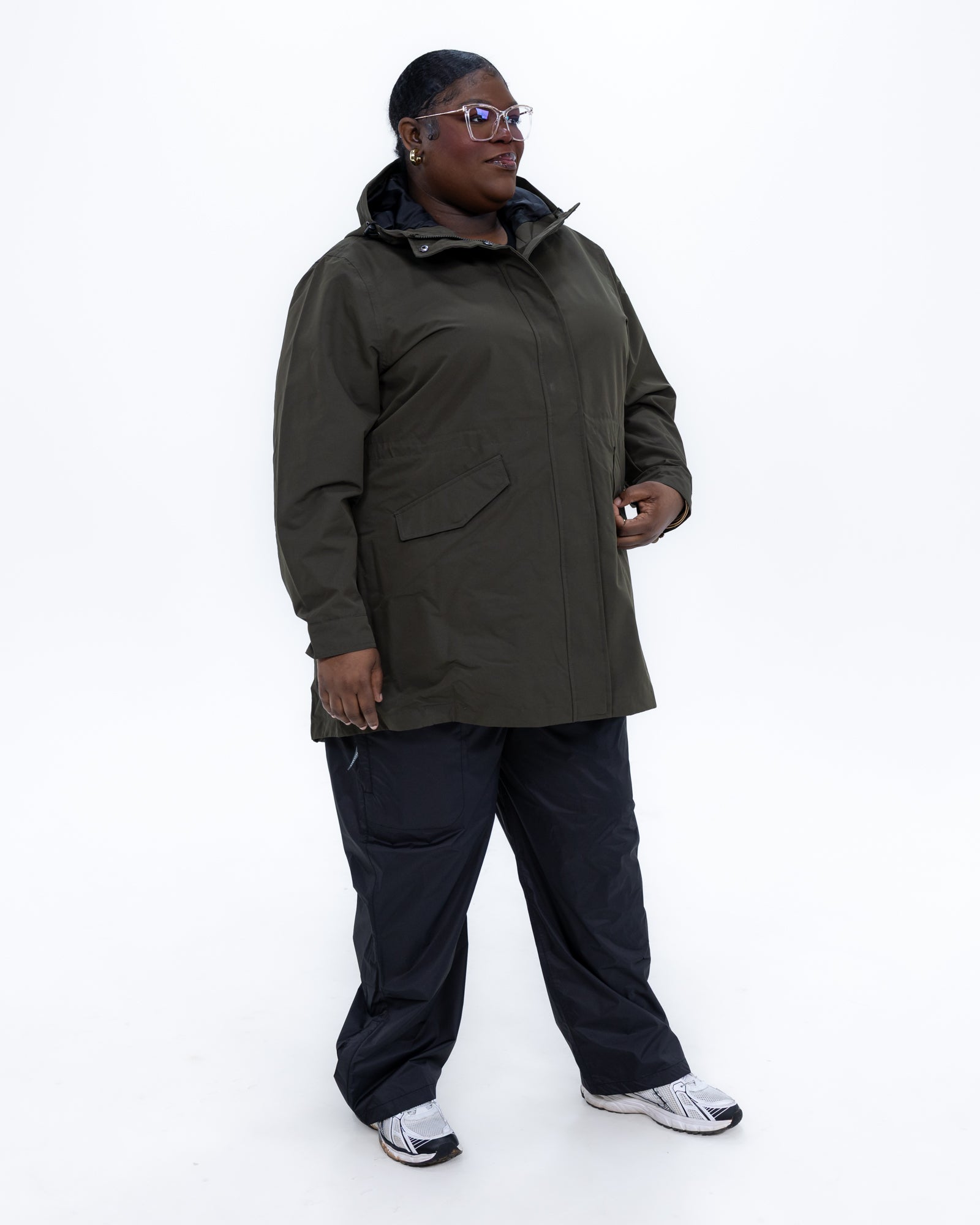 Plus size berwick rain jacket olive 12 | Model is 5'9" and wears a 3X