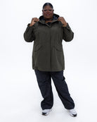 Plus size berwick rain jacket olive 13 | Model is 5'4" and wears a 3X